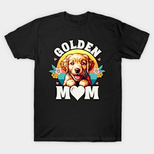 Colorful Golden Retriever Mom Retro Sunset Dog Lover T-Shirt